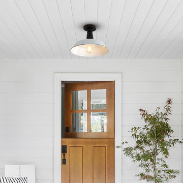 Camila 14" Classic Industrial Indoor/Outdoor Iron LED Semi Flush Mount - JONATHAN Y